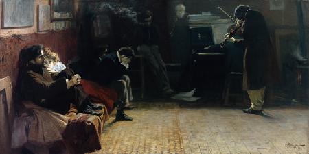 "Beethoven" Atelierraum mit zuhörenden Personen