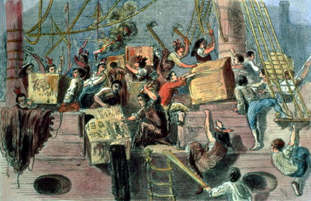 Boston Tea Party, 1773 (hand coloured litho) de 