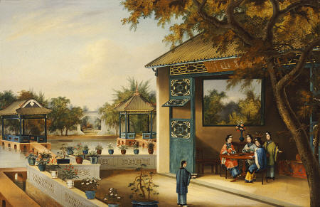 Chinese Ladies Playing Mahjong In The Pavilion Of A House de 