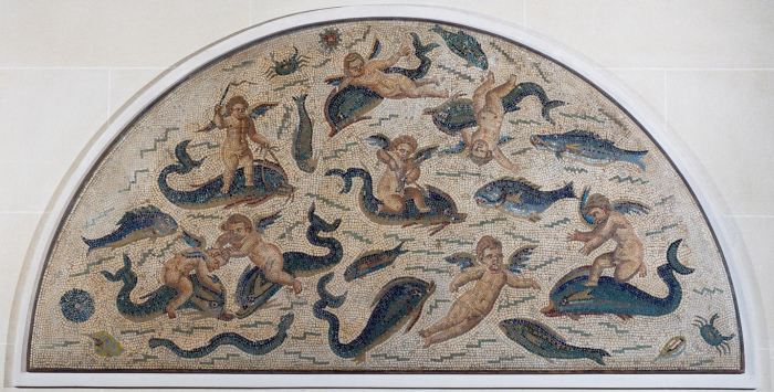 Cupids playing with dolphins, mosaic decoration of a fountain from Utica de 