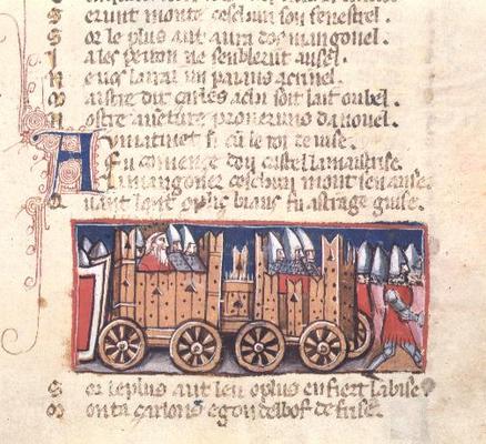 Charlemagne and soldiers in a wooden carriage, 14th century de 