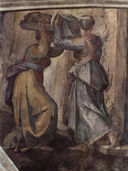 Detail of the fresco Judith and Holofernes on the wall in Sistine chapel de 