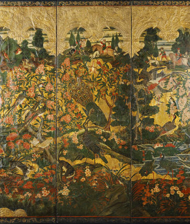 Detail From A Four-Panel Screen Depicting European Hunting Scenes de 