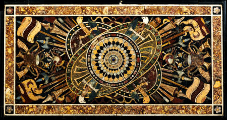 Detail Of The Top Of An Italian Ormolu-Mounted Pietra Dura Ebonised And Parcel Gilt Centre Table de 