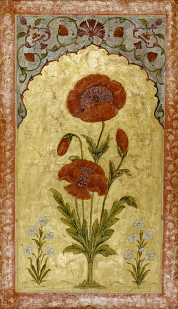 Double Sided Miniature Depicting A Single Stem Of Poppy Blossoms On Gold Ground de 