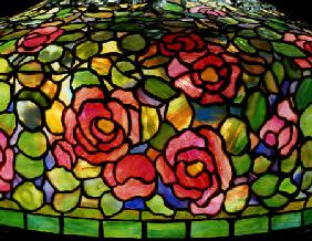 Detail From A Fine Rosebush Leaded Glass And Bronze Table Lamp