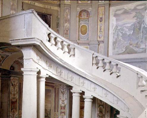 Detail of the stone staircase with a fleur-de-lys motif, designed by Jacopo Vignola (1507-73) and hi de 