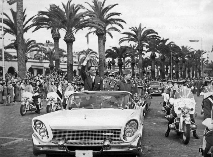 Egyptian President Gamal Abdel Nasser with King Mohamed V of Morocco and his son Moulay Hassan in Ca de 