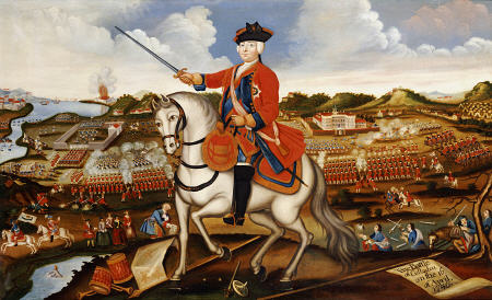 Equestrian Portrait Of William Augustus, Duke Of Cumberland (1721-1765), On His Grey Charger With A de 