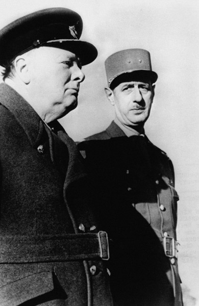 English Prime Minister Churchill and leader of French Resistance and Free France General de Gaulle m de 