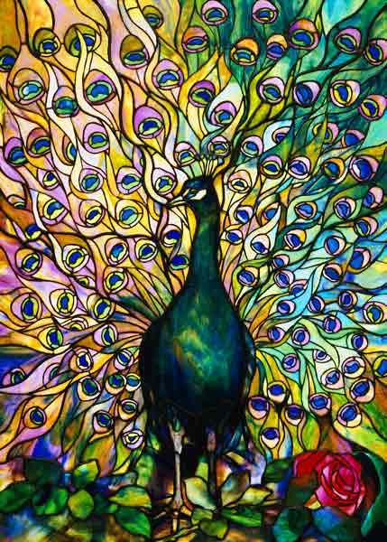 Fine Peacock Leaded Glass Domestic Window By Tiffany Studios de 