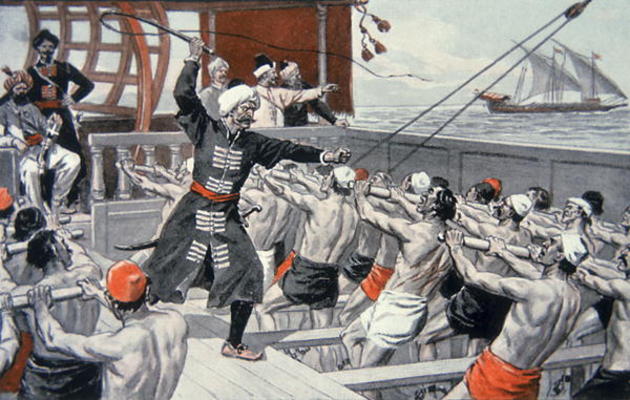 Galley Slaves of the Barbary Corsairs (coloured litho) de 