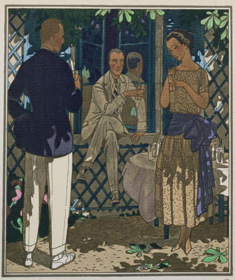 Gazette du Bon Ton; Que C'est Bon ou les Boissons Glacees, chiffon dress by Doeuillet, 1921 de 