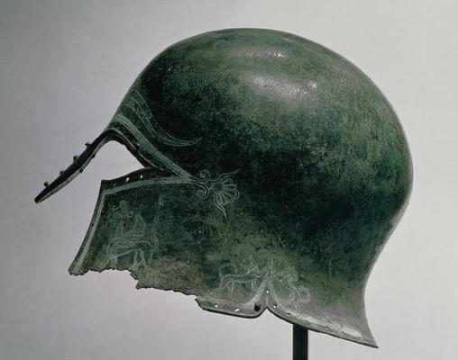 Helmet with incised decoration, Greek, c.5th century BC (bronze) de 