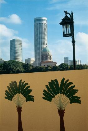 Illustrated screen covers new construction work, Singapore (photo) 
