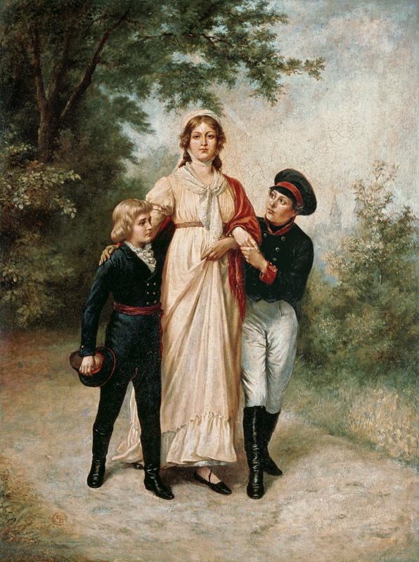 Luisa de Prusia con dos niños en el parque  de 