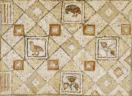 Late Roman, Large Geometric Mosaic Panel With Birds And Flowers de 