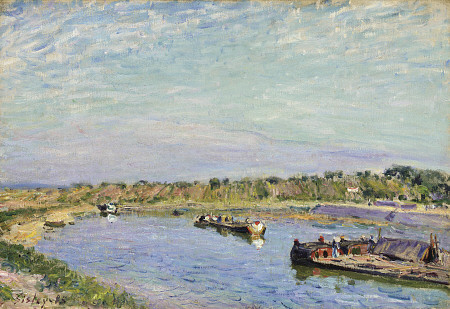 Le Port De Saint Mammes, Le Matin  Alfred Sisley (1839-1899) Oil On Canvas  15 1/4  X 21 5/8 In de 