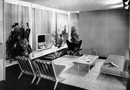 Living-dining room designed by Florence Knoll, page 77 from the catalogue for 'An Exhibition for Mod de 