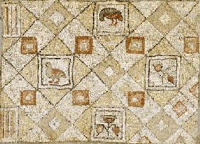 Late Roman, Large Geometric Mosaic Panel With Birds And Flowers