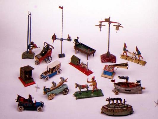 Lithographed Penny Toys with simple mechanisms by different makers including Meier, Distler etc. The de 