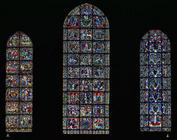(LtoR) The Passion, The Nativity and the Tree of Jesse, lancet windows in the west facade, 12th cent