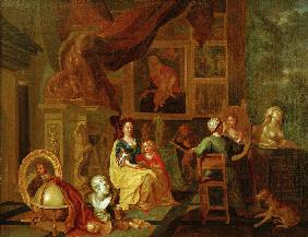Maler mit Familie in seinem Atelier
