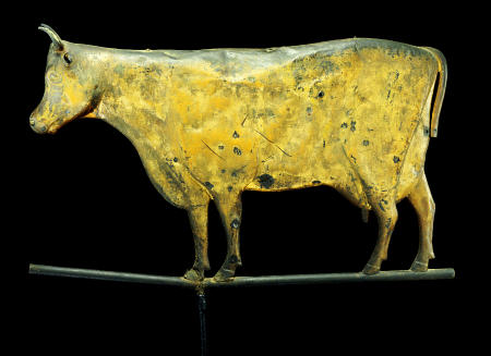 Molded And Gilded Copper Weathervane Depicting a Cow de 