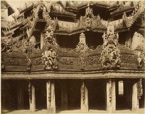 Monastery or Pagoda, detail, probably Mandalay, late 19th century (albumen print) (b/w photo) 