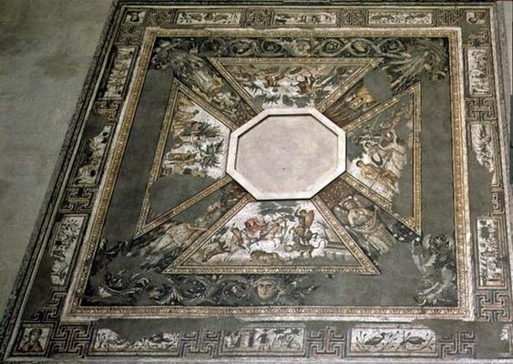 Mosaic pavement based round an octagonal basin, depicting the seasons and hunting scenes, from the C de 