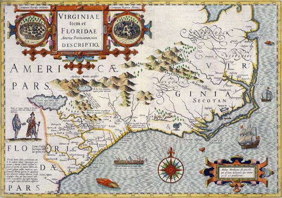 North Carolina, titled 'Virginiae item et Floridae' from the Mercator 'Atlas...' of 1606, pub. by Jo de 