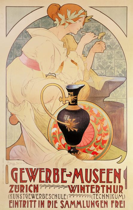 Poster Advertising the Gewerbe Museen, Zurich de 