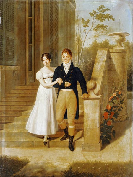 Portrait Of A Lady And A Gentleman On The Steps Of A Chateau de 