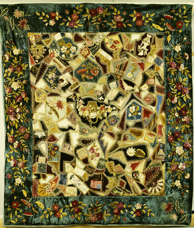 Pieced And Embroidered Silk And Velvet Crazy Quilt de 