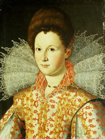 Portrait Of A Lady, Bust Length, Wearing An Embroidered Dress With Lace Ruff Collar de 