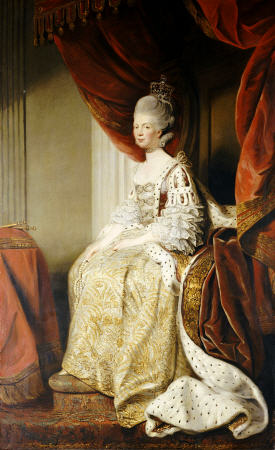 Portrait Of Queen Charlotte (1744-1818), Wife Of King George III, Full Length, Seated In Robes Of St de 