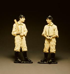 Pair Of Painted Cast Iron Baseball Player Andirons