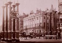 Park Lane being decorated for Queen Victoria's Diamond Jubilee, 1897 (sepia photo)