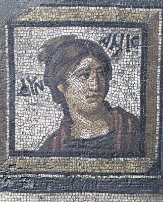 Portrait of a woman, detail of a mosaic pavement depicting the seasons and hunting scenes, from the de 