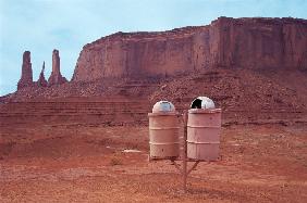 Refuse boxes in background of famous Twin Towers, Monument Valley (photo) 