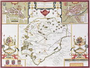 Rutlandshire with Oukham and Stanford, engraved by Jodocus Hondius (1563-1612) from John Speed's 'Th
