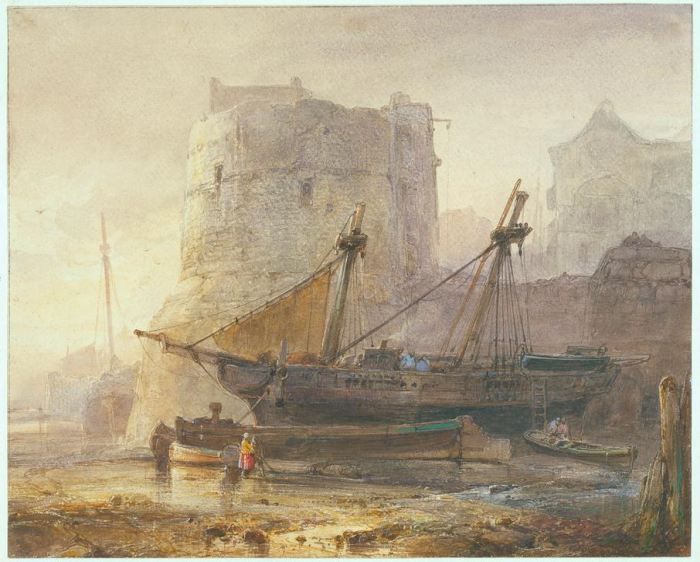 Ships at low tide in a French port de 