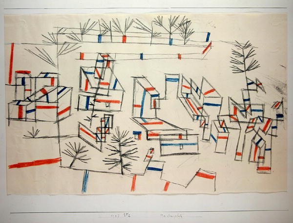 Square with stalls, 1927 (no 212) (chalk on paper on cardboard)  de 