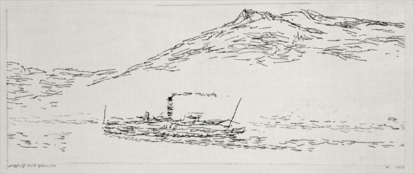 Steamboat on the Thuner Sea, 1911 (no 11) (pen on paper on cardboard)  de 