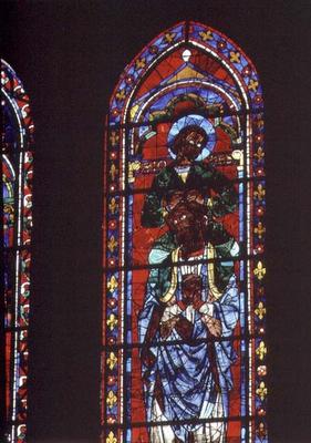 St. John the Evangelist riding the shoulders of Ezekiel, lancet window in the south transcept, c.121 de 
