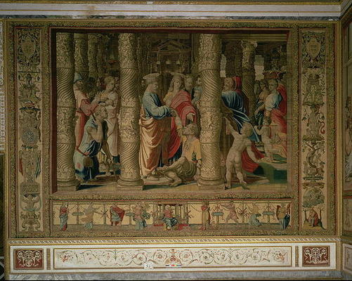 St. Peter and St. John heal a cripple at the gate of the temple, from the Brussels Tapestries, repli de 