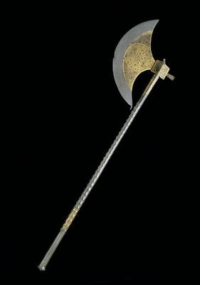 Steel axe with gold inlay, Egyptian, 15th century de 