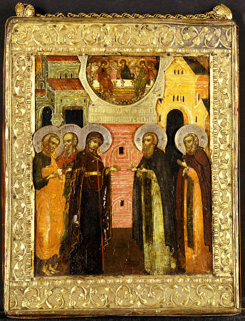The Appearance Of The Holy Mother Of God To Saints Sergei And Nikon, Depicted Full Length, In Front de 
