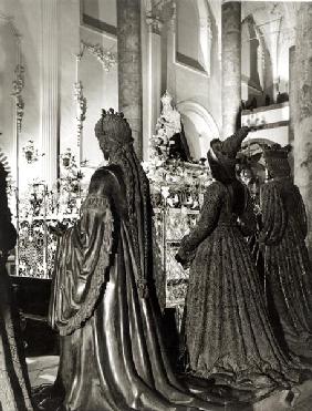 Tomb of Maximilian I (1459-1519): view of three bronze tomb figures of female mourners, possibly anc