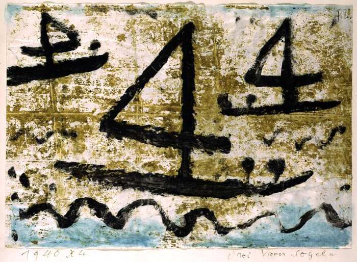 Three fours Sailing, 1940 (no 44) (wax paint and w/c on paper on cardboard)  de 